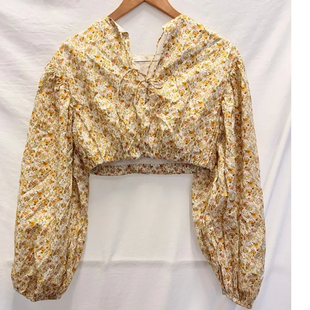 Significant‎ Other Puffed-Sleeve Floral Blouse US 4 Casual Boho Fall Flower